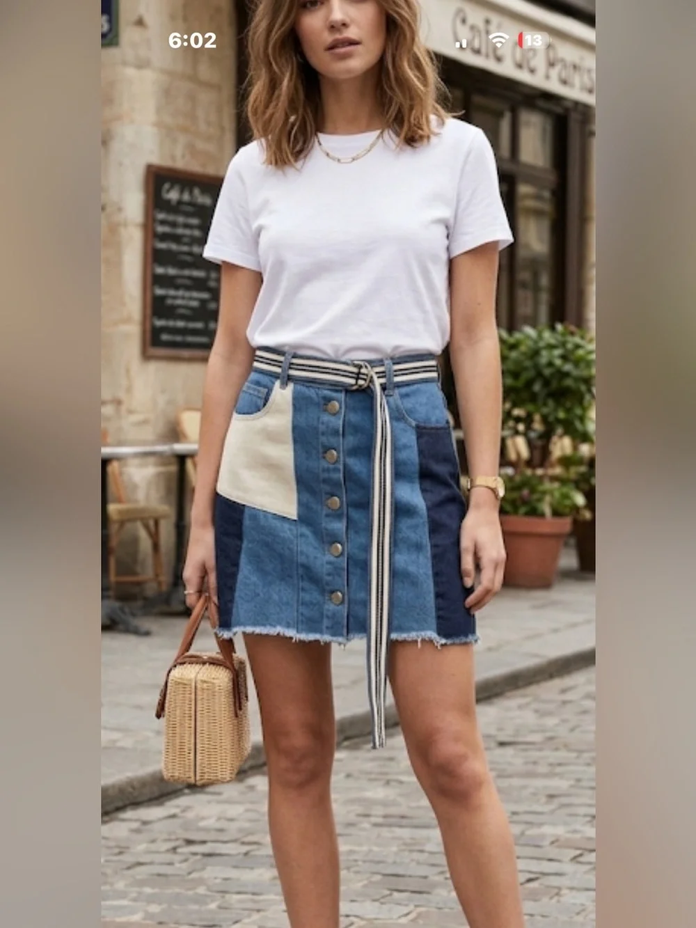SUNCOO Paris Belted Button Front Denim Mini Skirt Parisian Chic Size 0